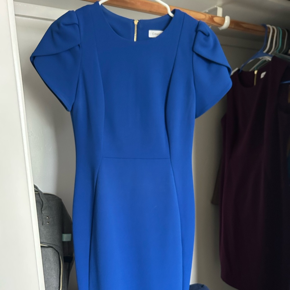 Calvin Klein Blue Puff Sleeve Sheath Dress